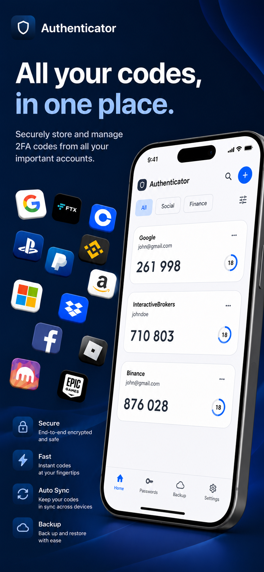 Authenticator app showing secure two-factor codes on an iPhone